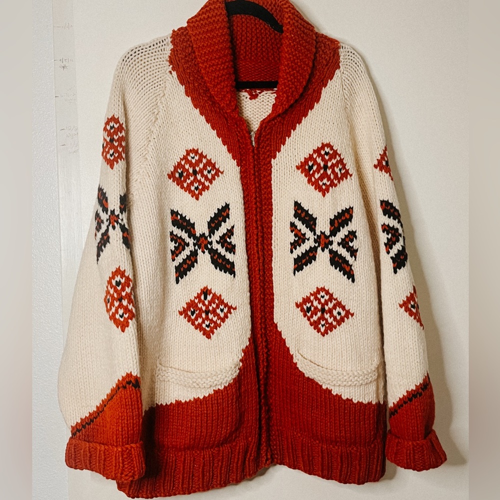 Cozy Red and Cream Knit Cardigan